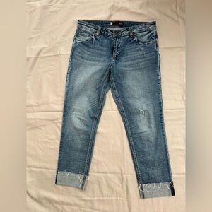 KUT from the Kloth Catherine Boyfriend Med Wash Cropped Cuffed Jeans Size 10
